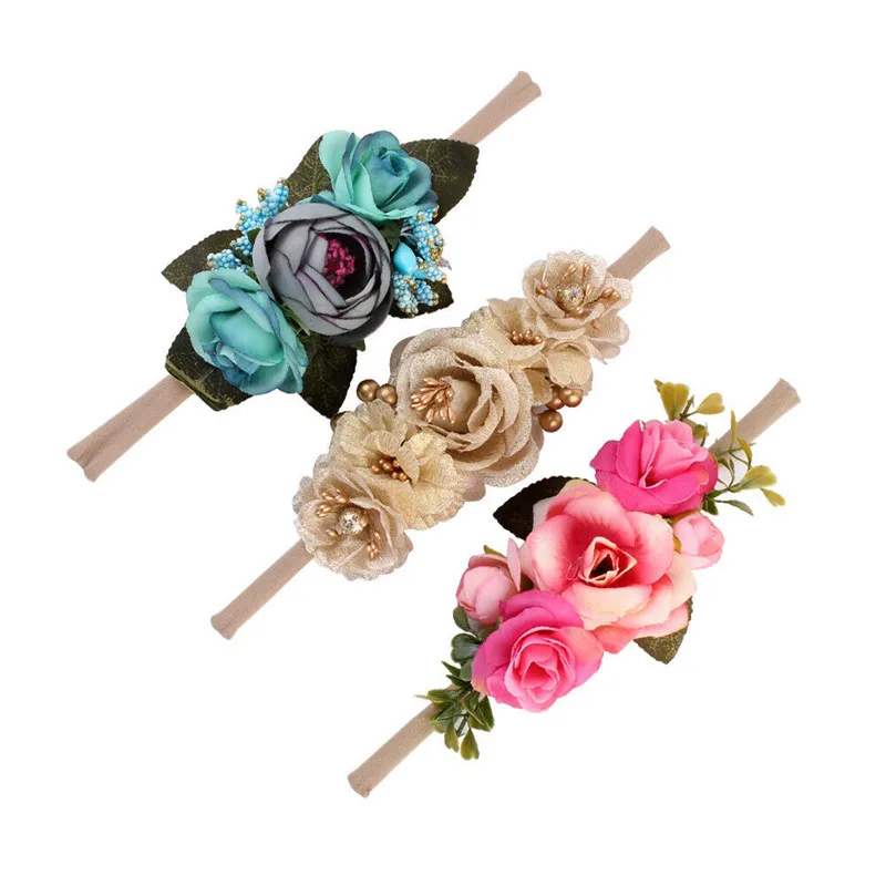 Baby Girl Various Flower Hairband Soft Elastic Headband Hair Accessories Band 3Pcs Newborn Girls Photography Props | Детская одежда и