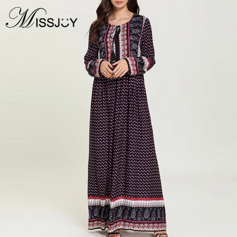MISSJOY 2019 abaya винтажное свободное мусульманское женское платье с высокой талией