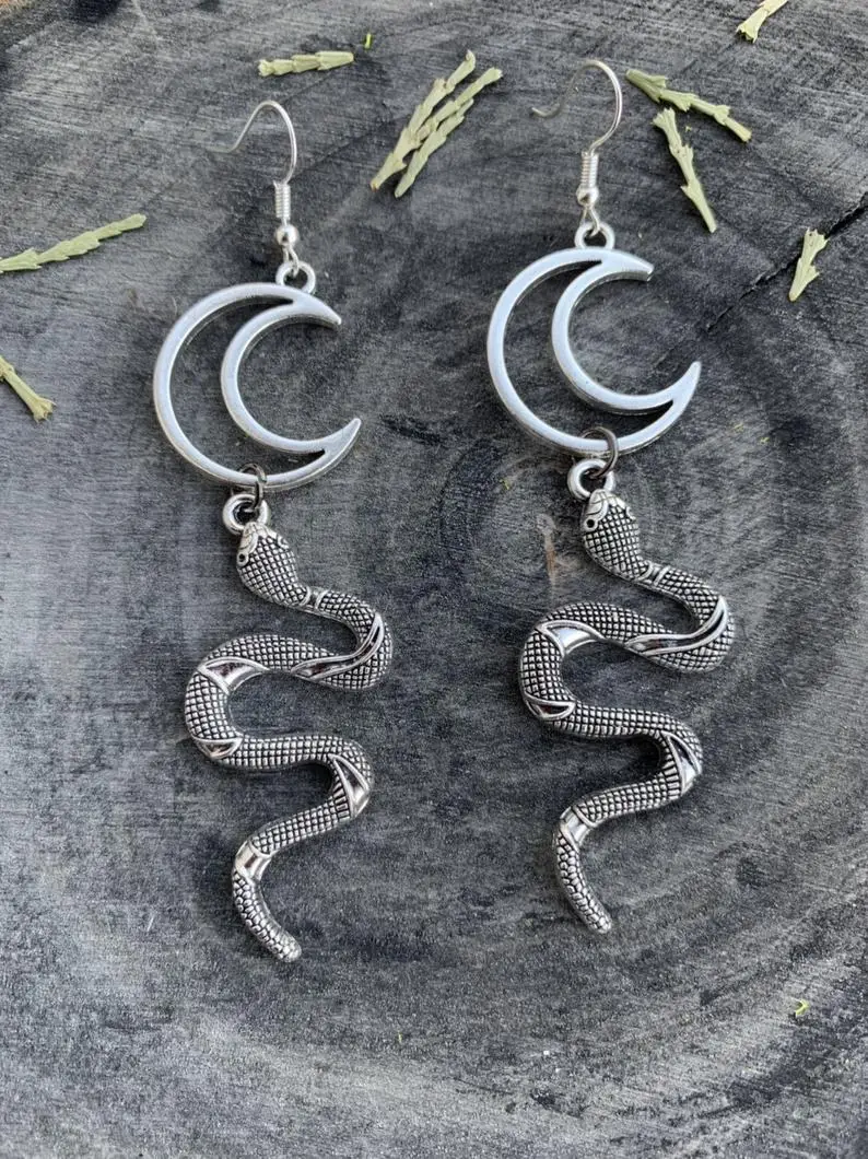 

Snake Moon Earrings,Witch, Pagan, Alternative, Gothic