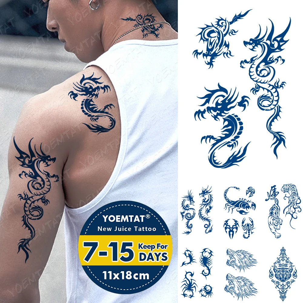 

Juice Ink Tattoos Body Art Lasting Waterproof Temporary Tattoo Sticker Dragon Scorpion Tatoo Tiger Wolf Arm Fake Tatto Women Men