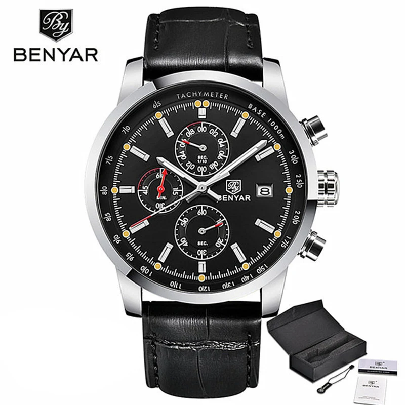 BENYAR модные мужские часы на каждый день роскошная фирма кожа деловые кварцевые