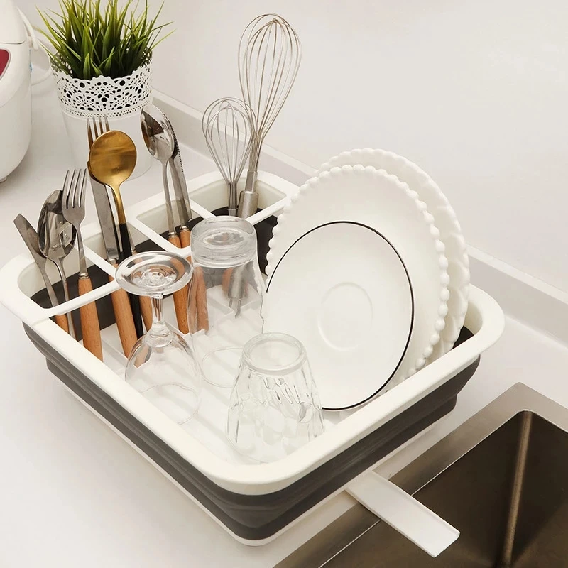 

Kitchen Foldable Drainage Dish Rack Multi-function Dishware Chopsticks Cutlery Storage Box Dish Rack