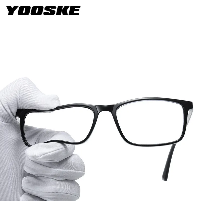 

YOOSKE Blocking Blue Light Reading Glasses Men's Business TR90 Frame Women Vintage Black Prescription Hyperopia Eyeglasses +100