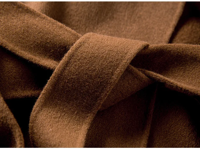 Winter Korean Women Wool 100% Coat Robe Style High Street Large 2 Pockets Double Faced Handmade Short Design with Belt | Женская одежда