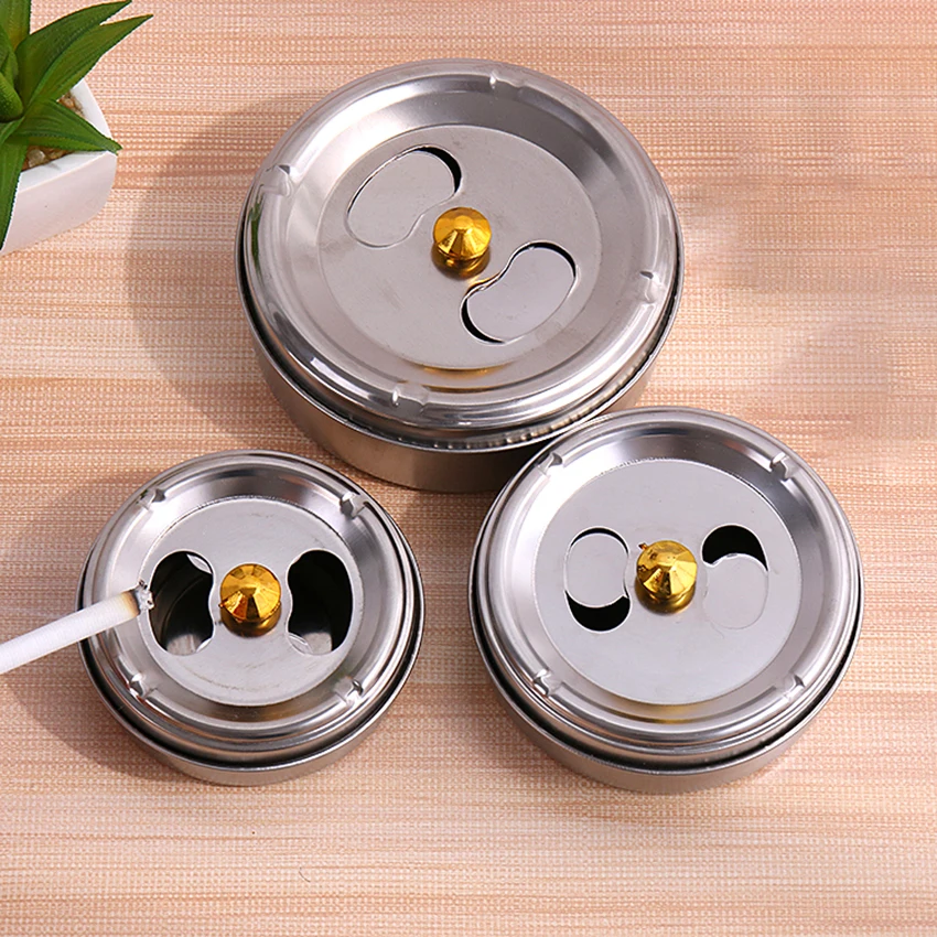 1pc Creative Outdoors Round Practical Smoking Accessories Ashtray Lid Rotation Fully Enclosed Home Gadgets Stainless Steel | Дом и сад