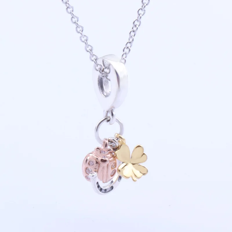 

Authentic 925 Sterling Silver Creative Horseshoe Clover And Ladybug Pendant Fit Pandora Women Bracelet & Necklace Diy Jewelry