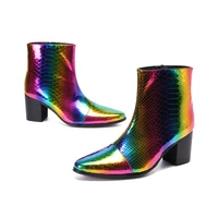 zip high heels boots mens rainbow leather ankle boots genuine leather knight boots men handsome botas hombre partywedding men