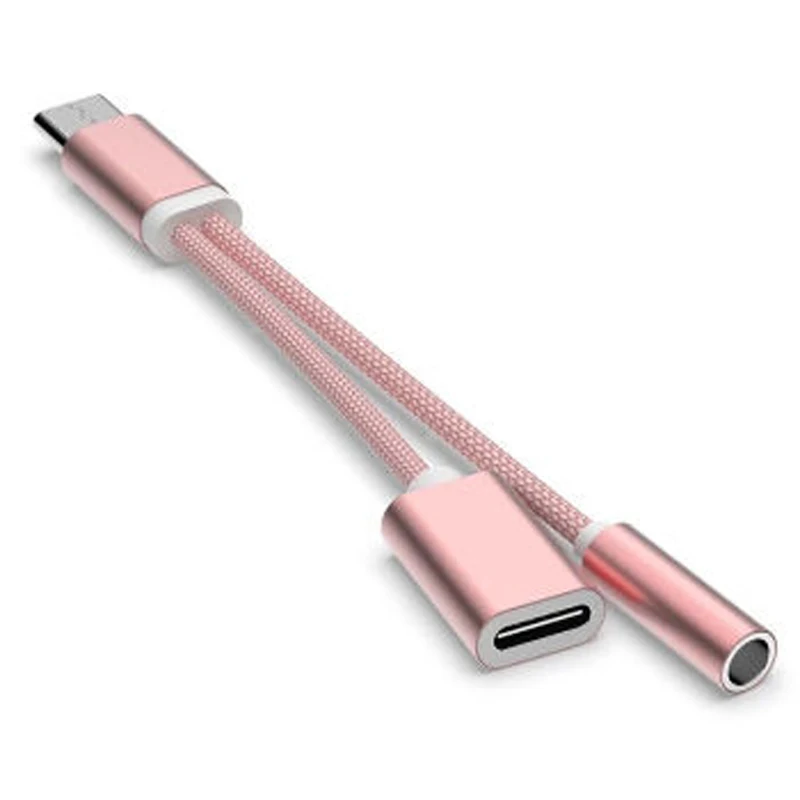 2 в 1 usb type C зарядный кабель type-C конвертер 3,5 мм аудио для Xiaomi наушники адаптер для huawei P20 Pro Lite - Цвет: pink