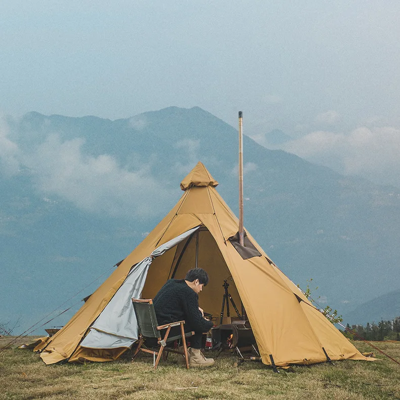 

Pyramid tent outdoor thickened sun protection and rainproof tent camping large luxury stove tent