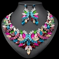 fashion crystal statement necklace earrings set indian bridal jewelry sets for bride wedding costume jewellery accessories women
