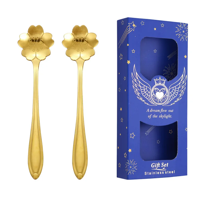 

Christmas Gift Tableware Two-Piece Set Wedding Hand Gift Box Stainless Steel Spoon Creative