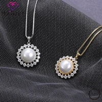 huisept trendy 925 silver jewelry necklace 10mm pearl zircon gemstone pendant gifts for women wedding party ornaments wholesale