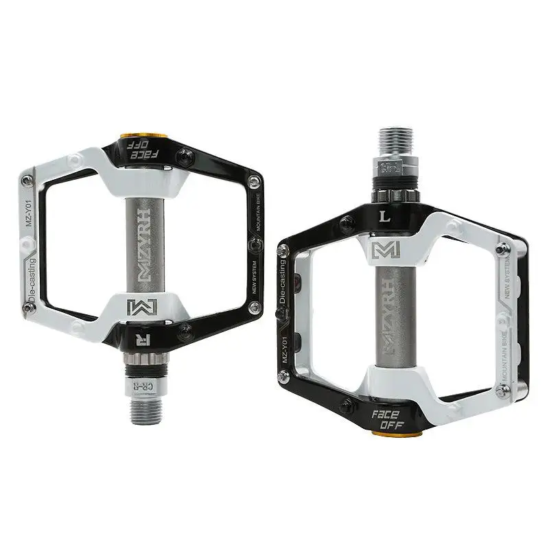 Black white Bicycle pedals Ultralight aluminum alloy bearing ankle CNC machining Mountain bike Palin pedal - Color: Black white