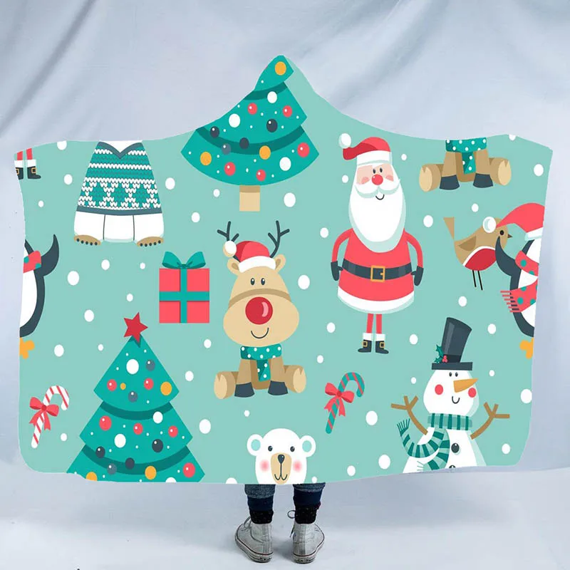 

Fashion printed hooded blanket trendy Christmas customized double-layer thickening sports household blanket lazy blanket