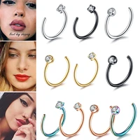 1pc 20g nose ring hoops zirconia gem clip on fake circular septum lip piercing nostril steel eyebrow ear piercing body jewelry