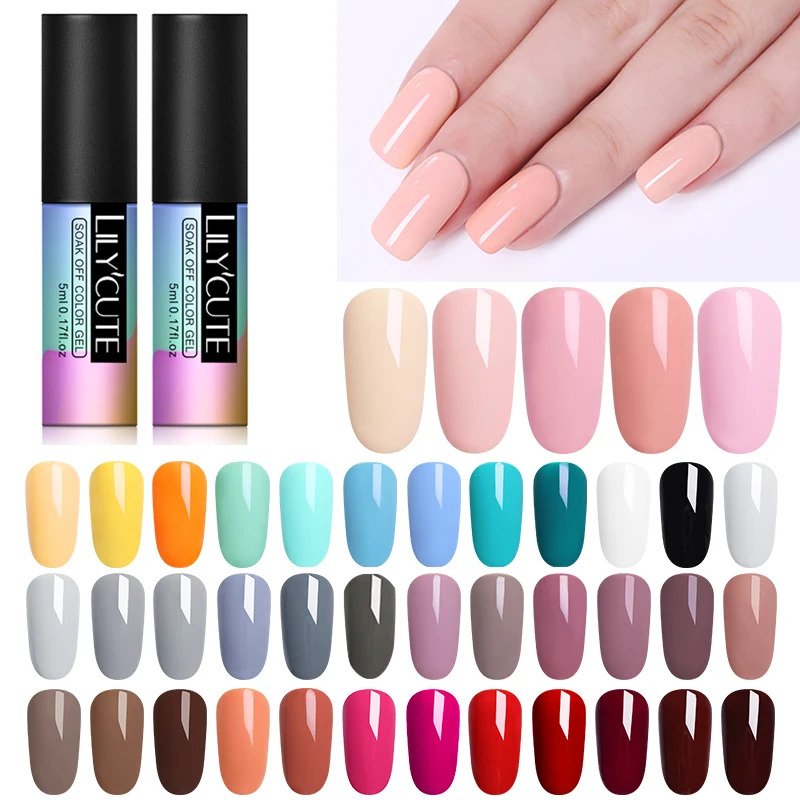 LILYCUTE Series Nail Polish 5ml Purple Red Black Gray Soak Off UV Gel Polish Glue Lacquer Manicure Nail Art Varnish Tool