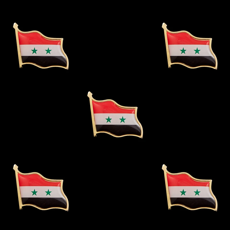 5PCS Syria Patriotism Conflict Battle Color Metal Gold Plated Epoxy Waving Flag Lapel Pins Safety | Дом и сад