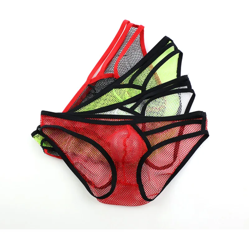 

4Pcs/Lot Men's Briefs Bikini Sexy Gay Underwear Mesh Transparent Panties Man Breathable Pouch Underpants Ropa Interior Hombre