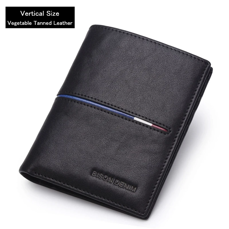 Мужские кошельки BISON DENIM из воловьей кожи, многофункциональный кошелек из воловьей кожи для монет, тонкий кошелек из натуральной кожи, мужские держатели для карт N4437 - Цвет: Vertical-tanned
