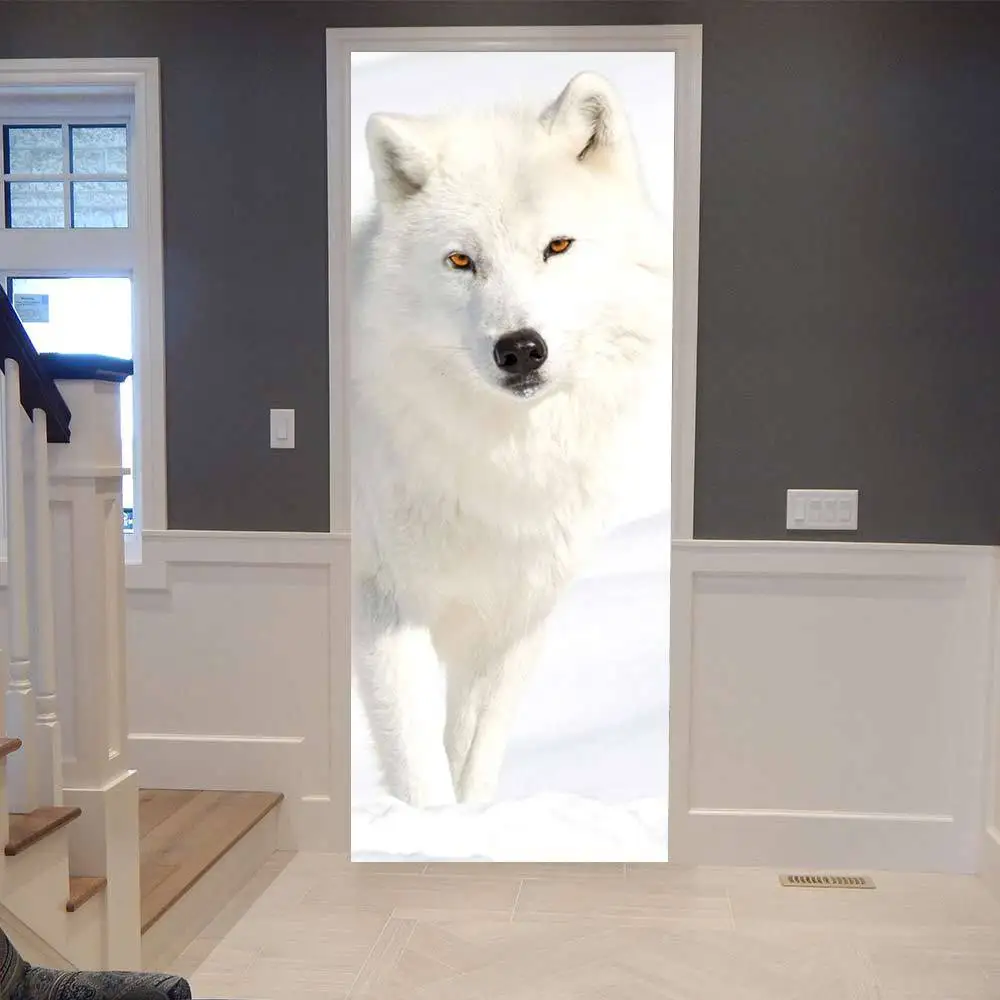 Белые наклейки на дверь с изображением лисы домашний декор обновленная