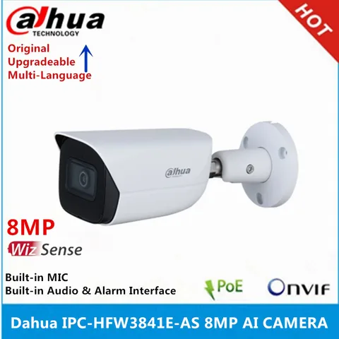 Dahua IPC-HFW3841E-AS 8MP POE IP-камера IR30M встроенный микрофон и аудио и интерфейс сигнализации IP67 SMD Plus WizSense цилиндрическая камера