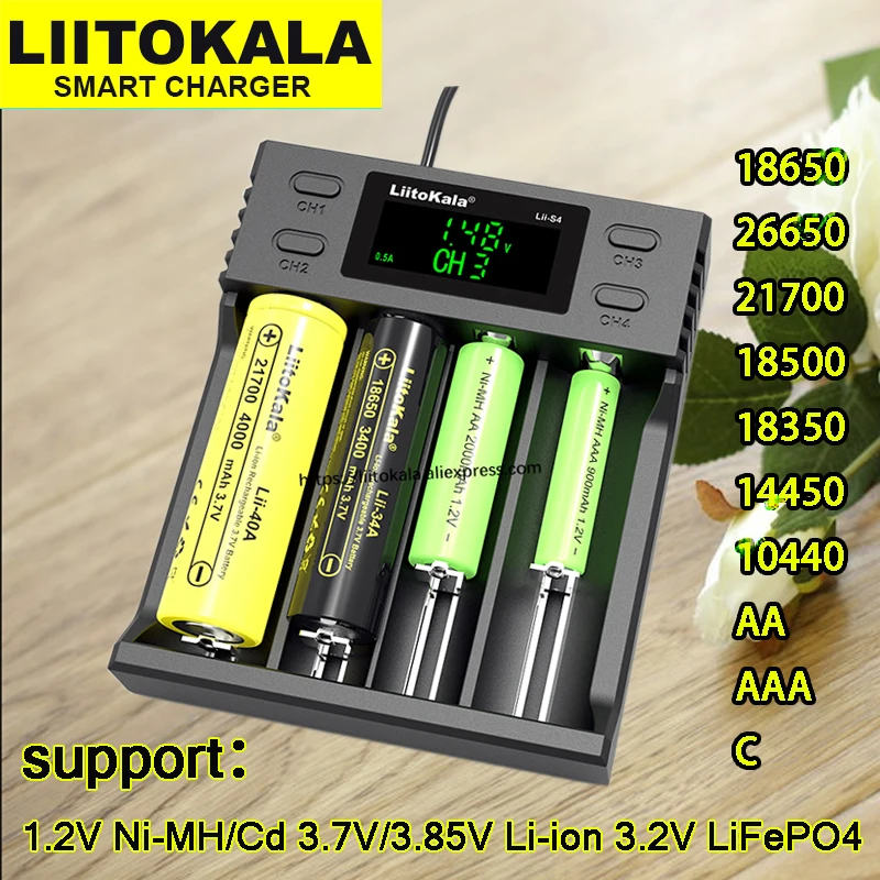 

Liitokala charger Lii-S4 S2 LCD 3,7 V 18650 18350 18500 16340 21700 20700B 20700 14500 26650 1,2 V AA NiMH lithium battery