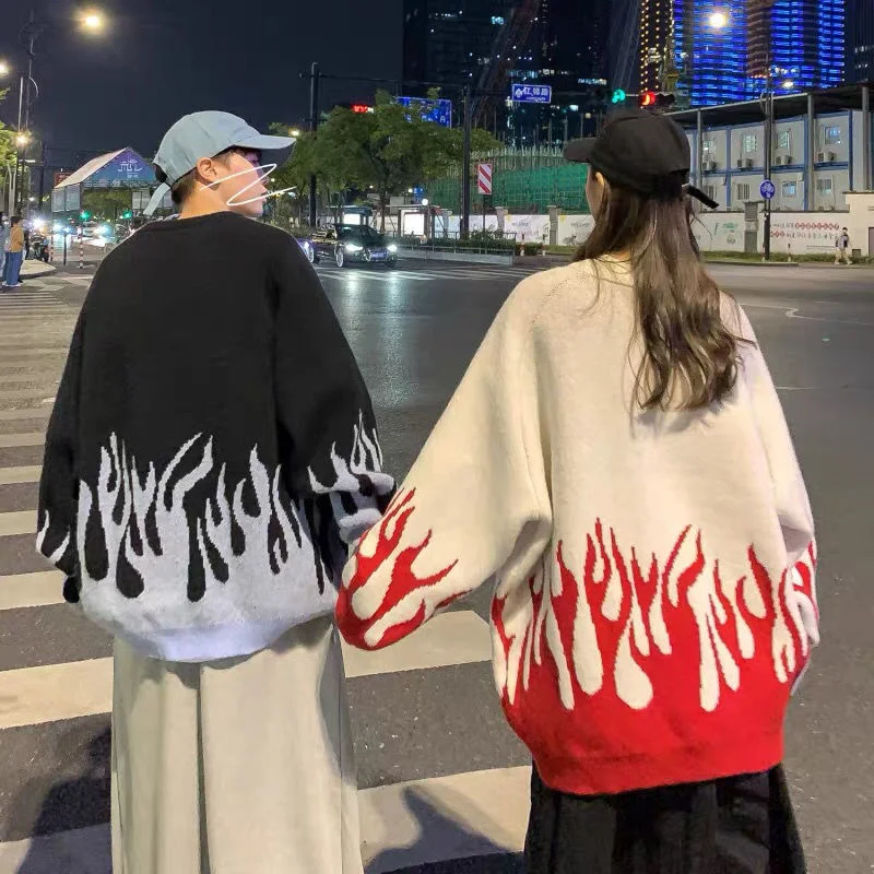 Новинка 2021 женский свитер в стиле хип-хоп жаккардовый с рисунком пламени пуловер