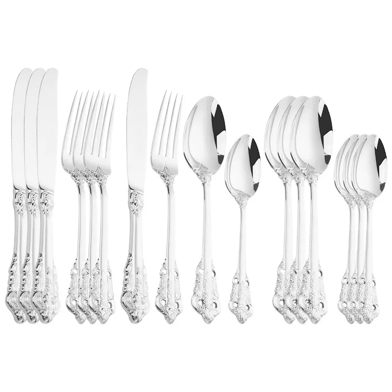 

16pcs Gold Tableware Cutlery Set 304 Stainless Steel Dinner Set Silver Fork Knive Spoon Kitchen Dinnerware Set Dropshipping
