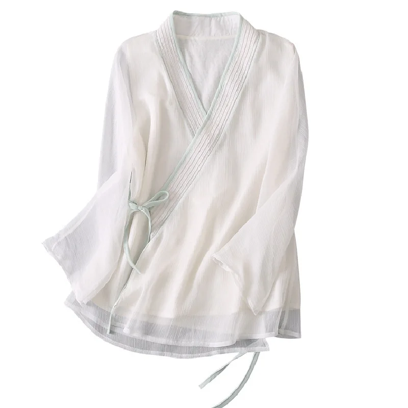 element/led 7 minutes of sleeve Chinese wind restoring ancient ways ms coat color matching loose silk crepe shirt |