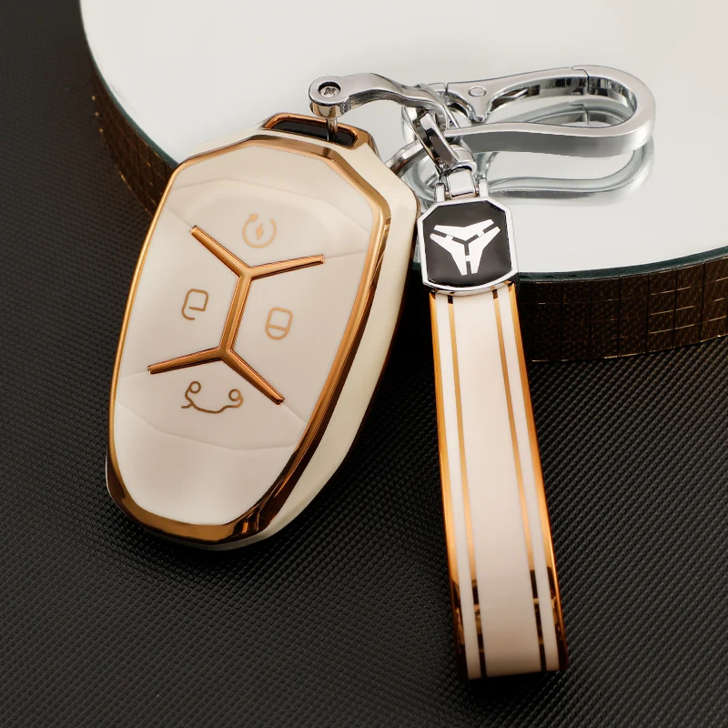 

TPU Gold Edge Car Remote Key Cover Case Bag Fob Shell Holder Keychain for LYNK&CO 01 02 03 05 06 Protector Accessories