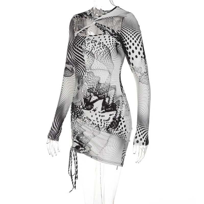 Фото SKMY Бандажное платье, новинка зимы 2021, модное облегающее мини-платье с длинными рукавами и вырезами на шнуровке, женская одежда для вечеринки №4