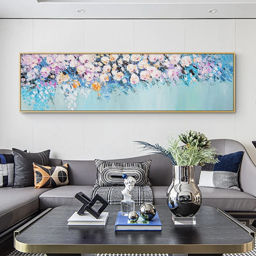 

Высококачественная текстурная картина маслом ручной работы на заказ, цветок, домашний декор, салонная художественная горизонтальная доска...