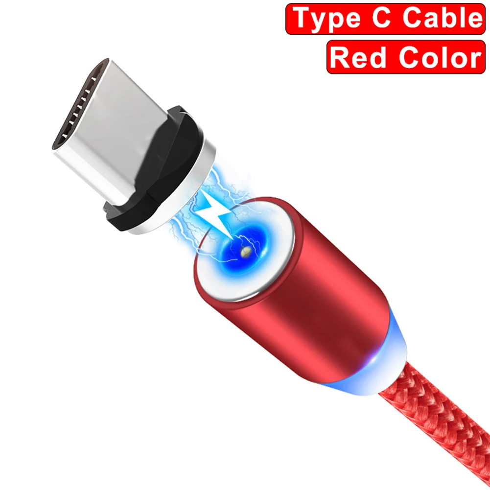 Red For Type C Jetjoy 360 ° Вращающийся Круглый Сильный магнитный светодиодный кабель Micro USB type C для быстрой зарядки нейлоновый Плетеный зарядный кабель для Android iPhone huawei - Цвет: Red For Type C