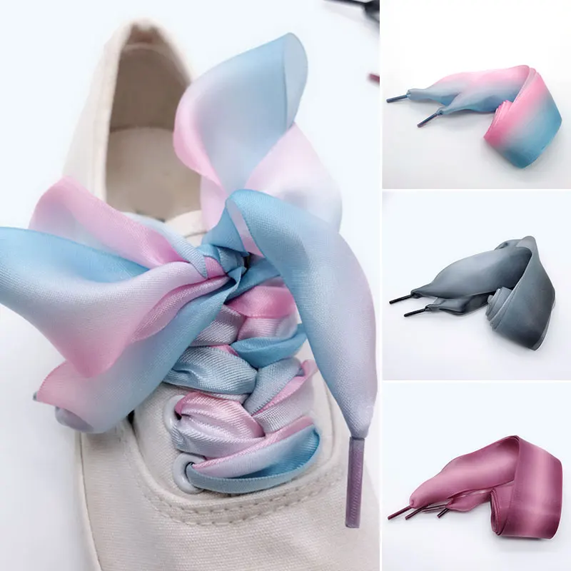 4 см шелковые плоские шнурки цветные широкие градиентные модные атласные ленты