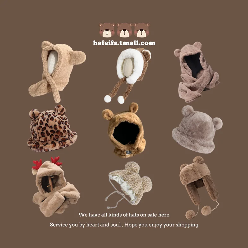 

Hat Winter Bucket Hat Warm and Cute Scarf Integrated Ushanka Female Winter