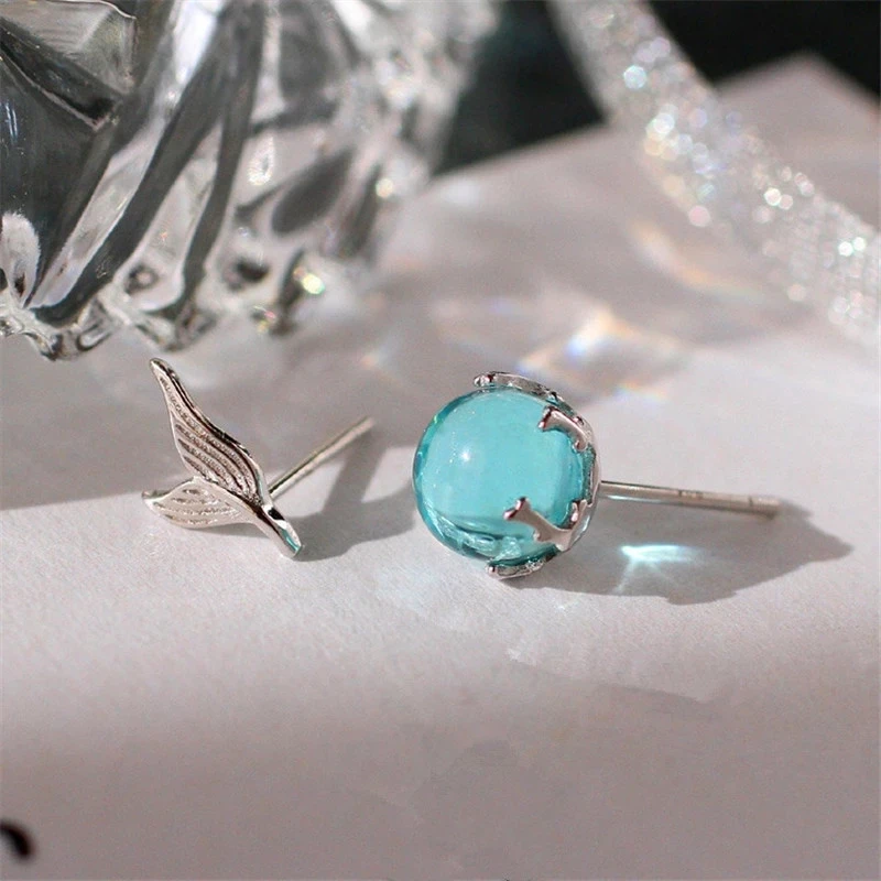 Fashion Blue Crystal Mermaid Tail Stud Earring For Women Party Jewelry Pendientes Accessories images - 6