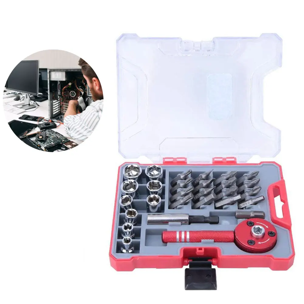 

28PCS Ratchet Screwdriver Set Household Repair Tool Kits Non-Slip Rust Resistance With Case For Electronic Devices Furniture