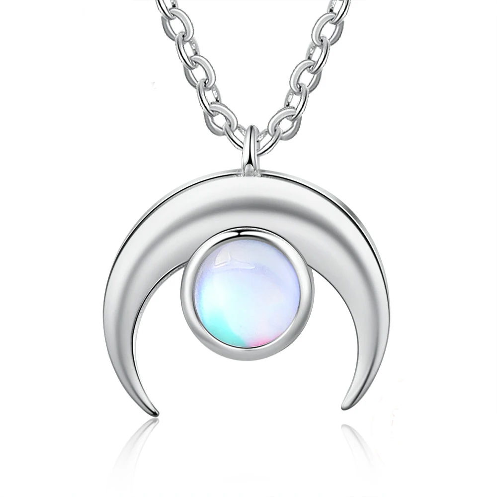 

Moonstone Necklace Silver Color Moon Pendant Necklaces Women's Neck Chain Fashion Jewelry Gift Party for Women