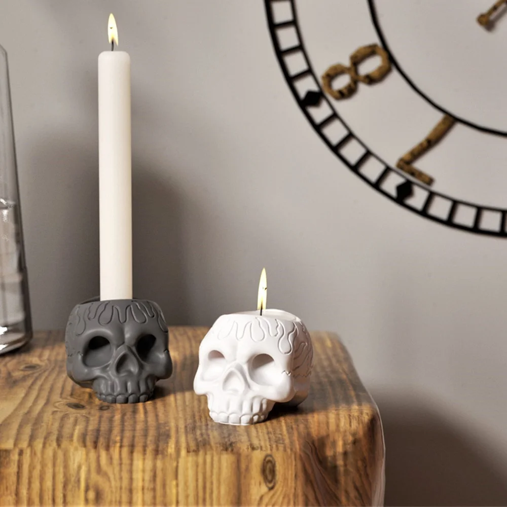 

Skull Candle Holder Silicone Mold for Multi-functional Concrete Candlestick Making Mould Handmade Cement Tea Light Decor Tool