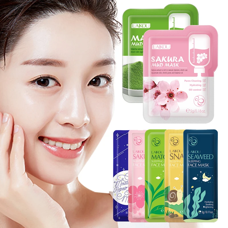 

Sleeping Face Mask Hydrating Repair Skin Care Green Tea Sakura Cleansing Mud Mask Anti Acne Blackhead Removal Mask Shrink Pores