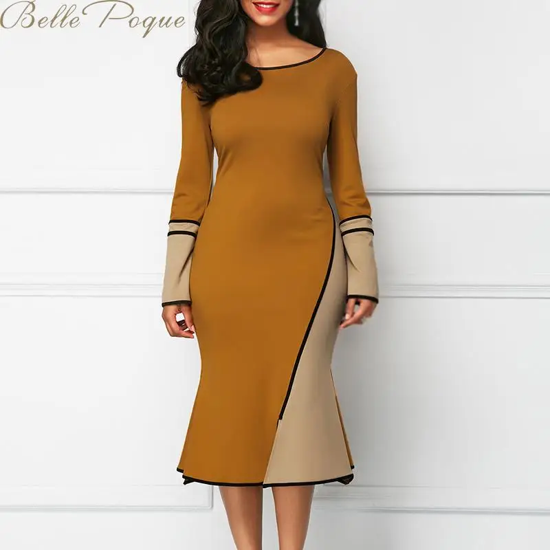 Belle Poque 2019 осень зима сексуальное платье с расклешенными рукавами женские платья