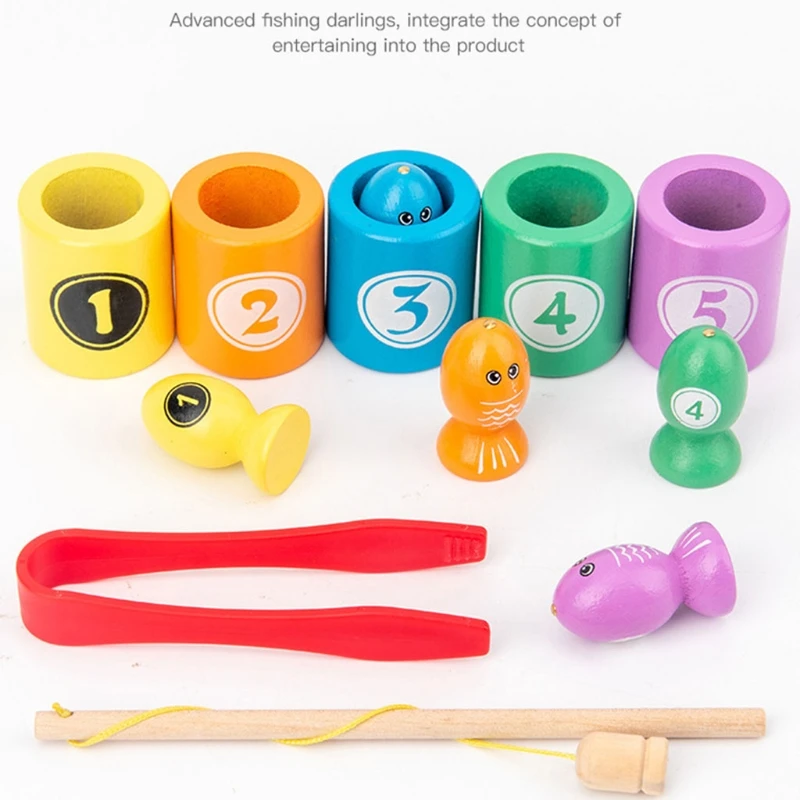 

T5EC Magnetic Fishing Game Toy Wooden Puzzle Board Birthday Party Gift Early Learning Colorful Kids Educational Teaching Aid
