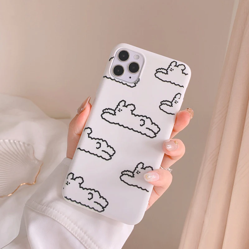 

Ins wave rabbit cartoon phone case silicone cute funda for iphone 12 mini 11 pro max xs max xr x 8 7 plus bunny conque shell