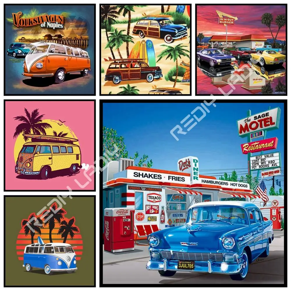 Алмазная живопись сделай сам ретро автобус полноразмерная/круглая вышивка