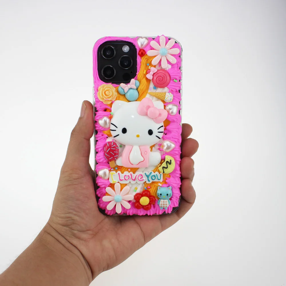 

New kawaii kt cat phone case for iphone 7 8 plus xs xr 11 12 13 promax x se 2020 apple cover women girls cute cream cases