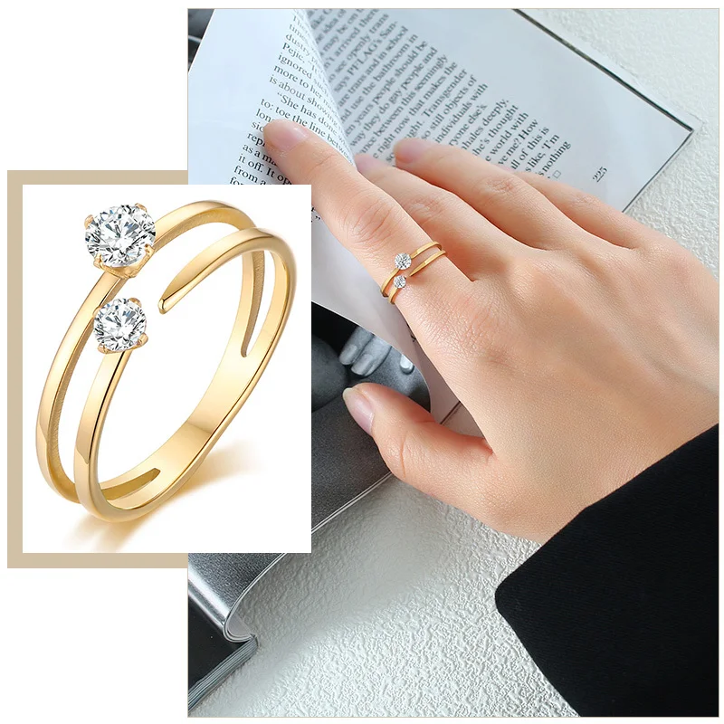 

Elegant Bling Prong Setting CZ Stone Engagement Rings for Women Lady,Gold Tone Stainless Steel Wedding Bands Jewelry