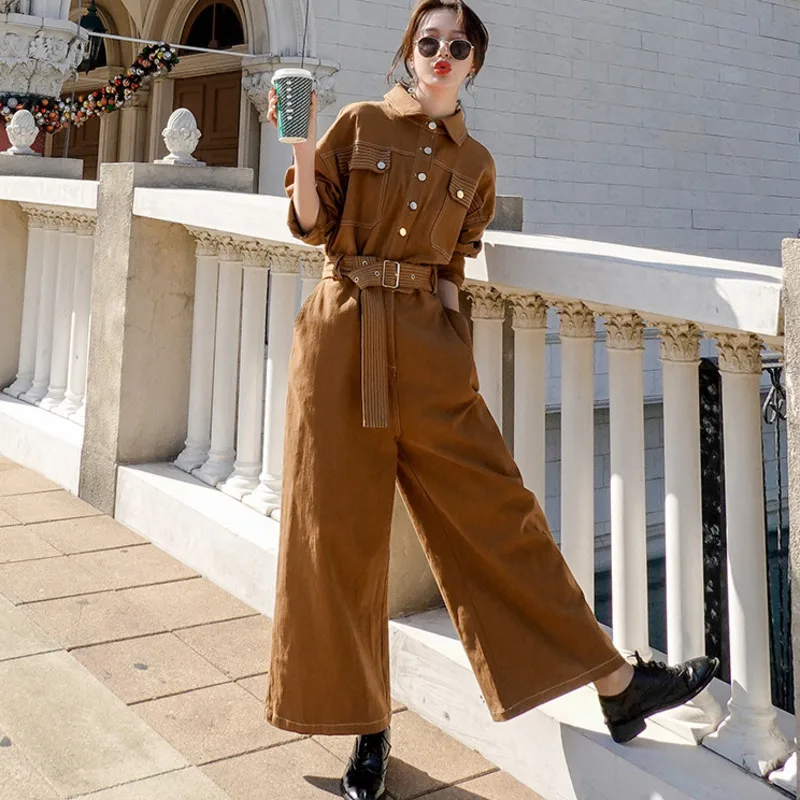 [EWQ] Весна-Осень 2020 новый черный комбинезон с длинными рукавами в стиле сафари