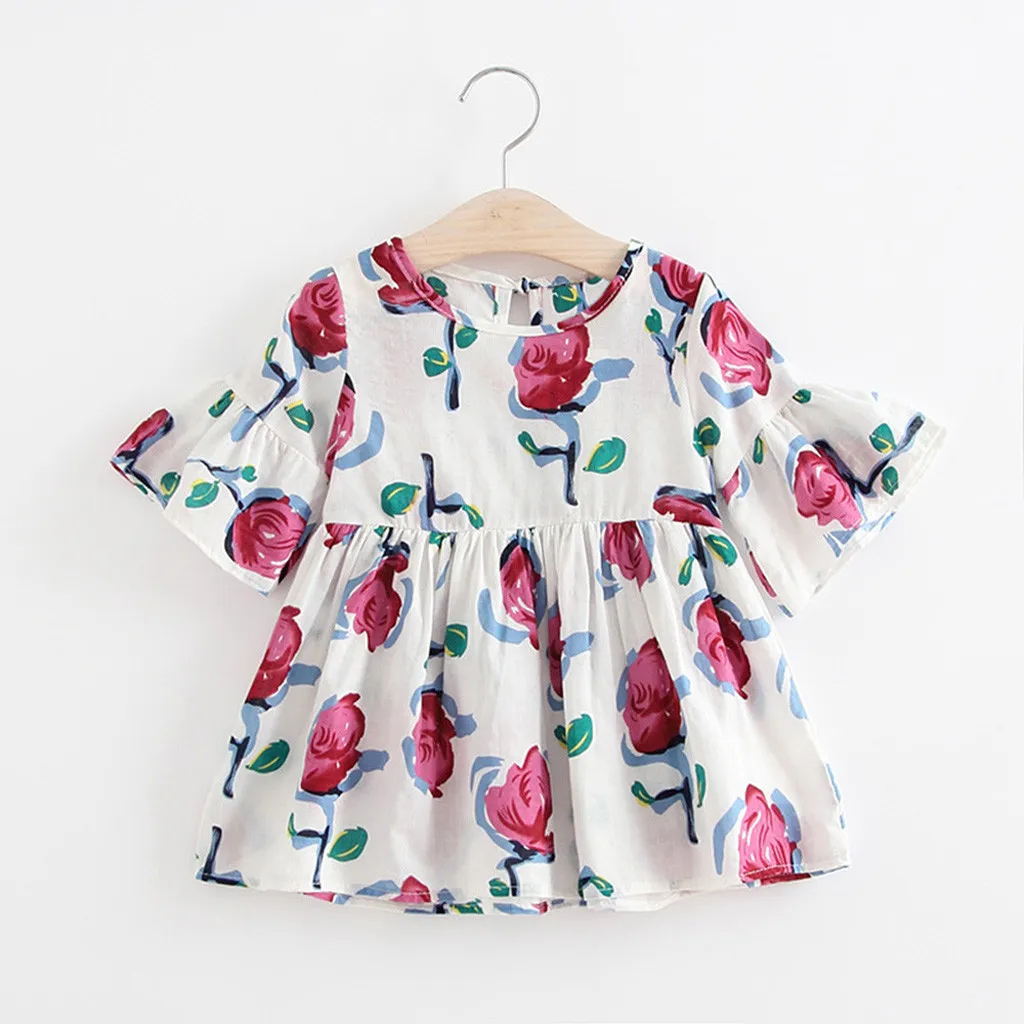 Новое летнее платье для девочек принцессы с короткими рукавами и цветочным