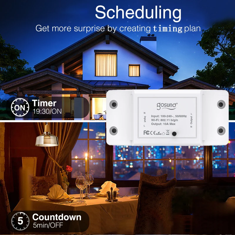 

Gosund 10A Tuya WiFi Smart Switch Remote Control Switch Support Alexa Google Home Voice Control Smart Breaker Switch Module