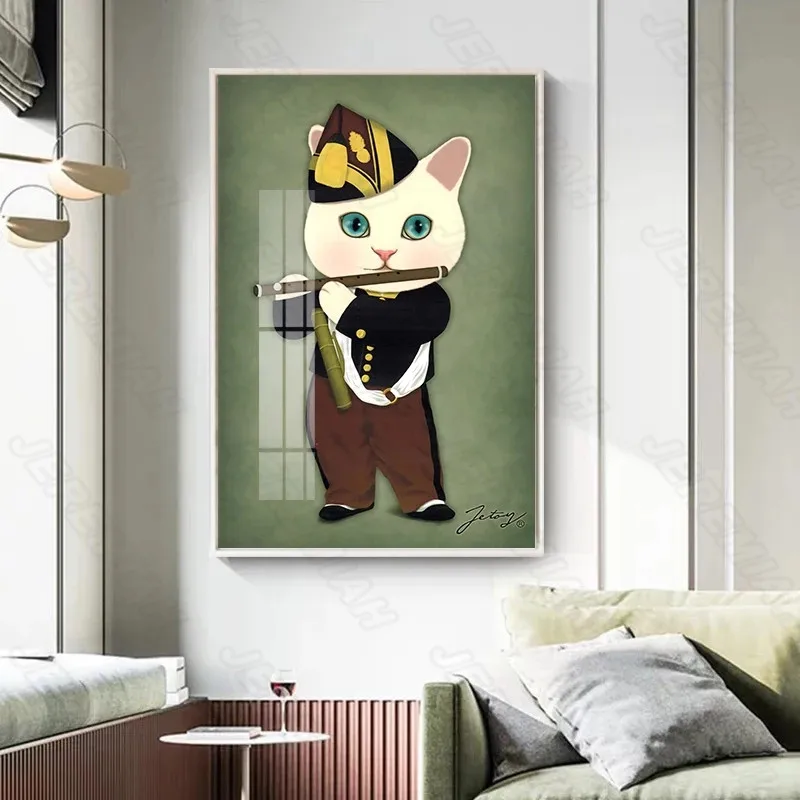 

Cat Animal Poster Playing Flute Nordic Style Wall Art Canvas Print Painting Modern Living Room Decoration